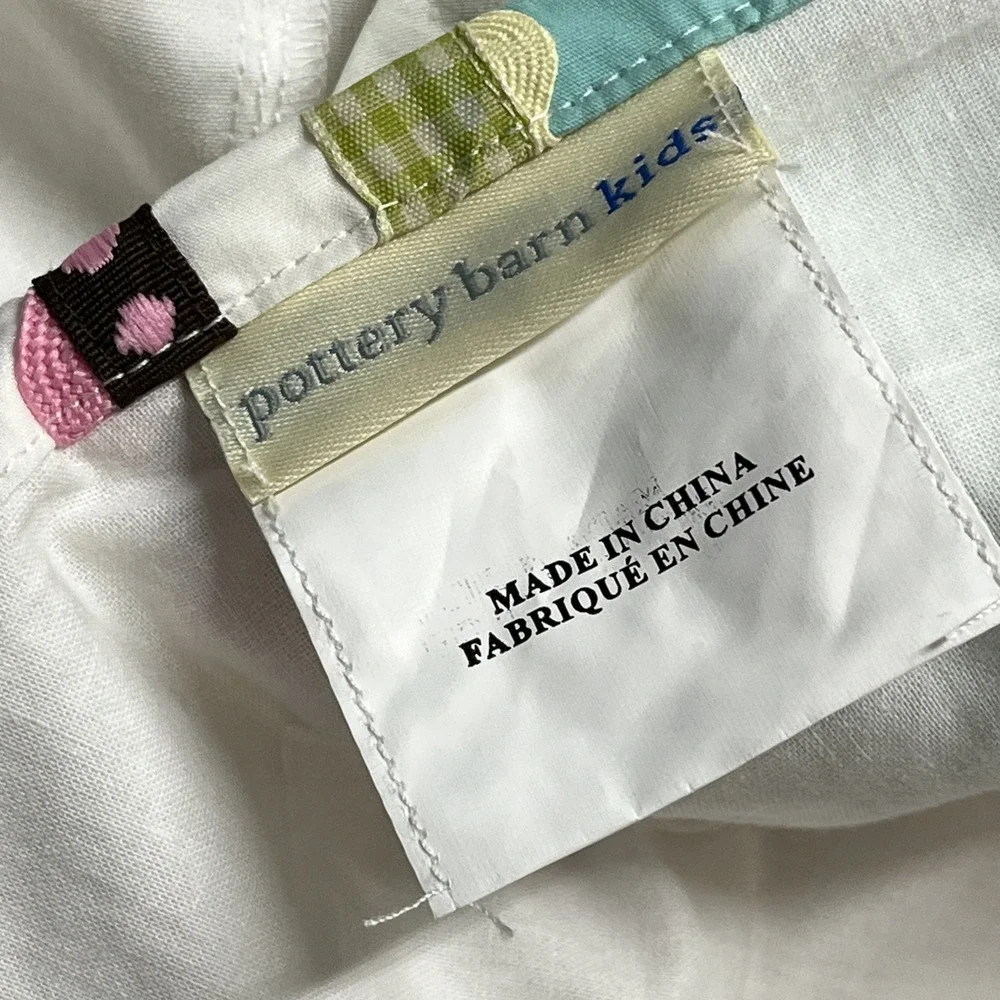 Pottery Barn Kids Coco Dot Crib Toddler Bed Skirt White Multicolor Pattern Trim